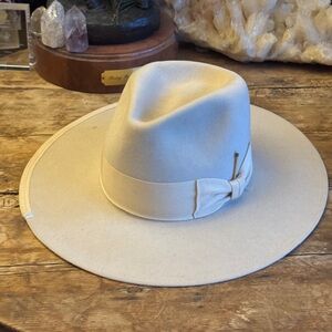 Nick Fouquet Cream Tan flat felt fedora hat 100X Beaver Teressa Foglia 7 1/8 57